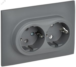 SKANDY Розетка 2-местная с заземлением без защитных шторок 16А в сборе SK-R08Gr серый IEK