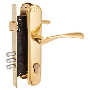 Замок врезной цилиндровый с ручками для деревянных дверей, АЛЛЮР 0203 GP золото (латунь)