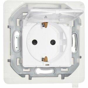 Розетка 1-местная с заземлением с защитными шторками и крышкой 16А IP44 белый INSPIRIA