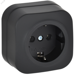 GLORY Розетка 1-местная для открытой установки с заземлением без защитных шторок 16А РС20-3-ХЧм черный матовый IEK