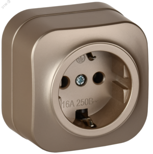 GLORY Розетка 1-местная для открытой установки с заземлением без защитных шторок 16А РС20-3-ХШм шампань матовый IEK
