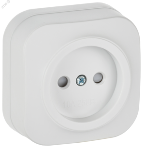 GLORY Розетка 1-местная для открытой установки без заземления с защитными шторками 10А РСш20-2-ХБм белый матовый IEK