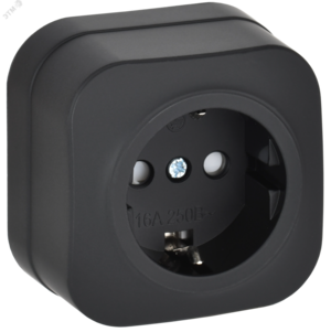 GLORY Розетка 1-местная для открытой установки с заземлением с защитными шторками 16А РСш20-3-ХЧм черный матовый IEK