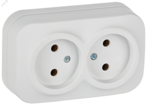 GLORY Розетка 2-местная для открытой установки без заземления без защитных шторок 10А РС22-2-ХБм белый матовый IEK