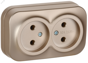 GLORY Розетка 2-местная для открытой установки без заземления без защитных шторок 10А РС22-2-ХШм шампань матовый IEK