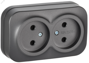 GLORY Розетка 2-местная для открытой установки без заземления без защитных шторок 10А РС22-2-ХСм сталь матовый IEK