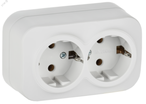 GLORY Розетка 2-местная для открытой установки с заземлением без защитных шторок 16А РС22-3-ХБм белый матовый IEK