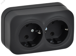 GLORY Розетка 2-местная для открытой установки с заземлением без защитных шторок 16А РС22-3-ХЧм черный матовый IEK