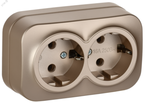 GLORY Розетка 2-местная для открытой установки с заземлением без защитных шторок 16А РС22-3-ХШм шампань матовый IEK