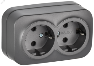 GLORY Розетка 2-местная для открытой установки с заземлением без защитных шторок 16А РС22-3-ХСм сталь матовый IEK