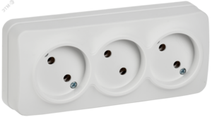 GLORY Розетка 3-местная для открытой установки без заземления без защитных шторок 10А РС23-2-ХБм белый матовый IEK