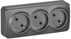 GLORY Розетка 3-местная для открытой установки без заземления без защитных шторок 10А РС23-2-ХСм сталь матовый IEK