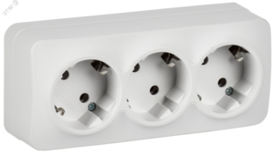GLORY Розетка 3-местная для открытой установки с заземлением без защитных шторок 16А РС23-3-ХБм белый матовый IEK