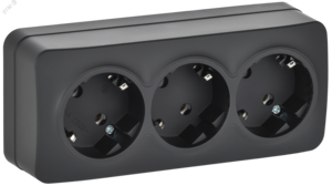 GLORY Розетка 3-местная для открытой установки с заземлением без защитных шторок 16А РС23-3-ХЧм черный матовый IEK