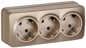 GLORY Розетка 3-местная для открытой установки с заземлением без защитных шторок 16А РС23-3-ХШм шампань матовый IEK