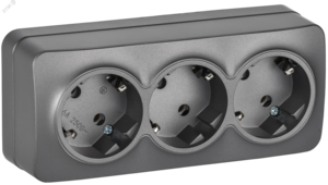 GLORY Розетка 3-местная для открытой установки с заземлением без защитных шторок 16А РС23-3-ХСм сталь матовый IEK