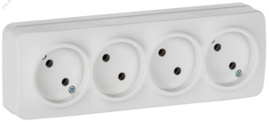 GLORY Розетка 4-местная для открытой установки без заземления без защитных шторок 10А РС24-2-ХБм белый матовый IEK