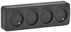 GLORY Розетка 4-местная для открытой установки без заземления без защитных шторок 10А РС24-2-ХЧм черный матовый IEK