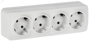 GLORY Розетка 4-местная для открытой установки с заземлением без защитных шторок 16А РС24-3-ХБм белый матовый IEK