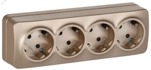 GLORY Розетка 4-местная для открытой установки с заземлением без защитных шторок 16А РС24-3-ХШм шампань матовый IEK