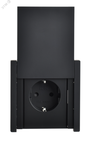 FORTE&PIANO Розетка 1-местная с заземлением с защитными шторками и крышкой безвинтовое крепление 16А IP44 FP119 черный IEK