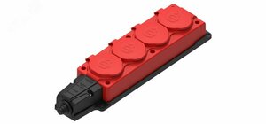 MultiSet Колодка 4х розетка 2К+З каучуковая 16А/250В IP44 Красная