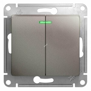 GLOSSA Выключатель двухклавишный с подсветкой схема 5а платина
