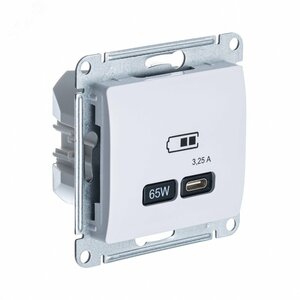 GLOSSA USB РОЗЕТКА тип-С 65W высокоскор.заряд. QC, PD, механизм, БЕЛЫЙ