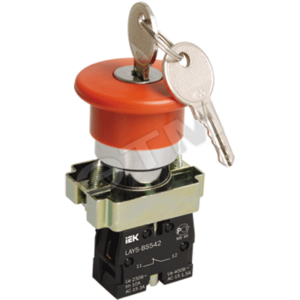 Кнопка красная с ключом LAY5-BS142 Гриб 22мм 240В
