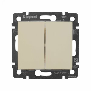 VALENA Выключатель двухклавишный в рамку слоновая кость (774305)