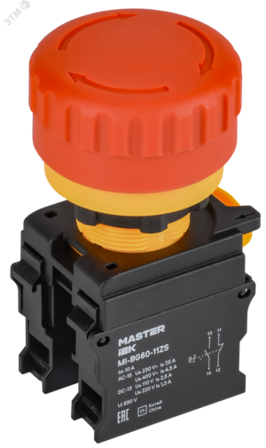 Кнопка Грибок поворот. с фикс. 1NO+1NC красная MASTER IEK