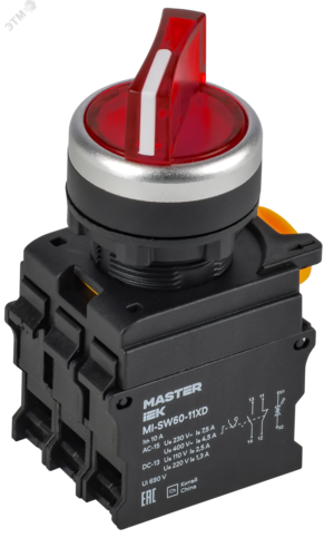 Переключатель с подсв. 2 полож. 1NO+1NC красный MASTER IEK