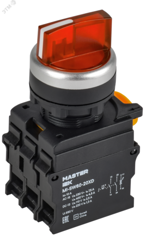 Переключатель с подсветкой 3 полож. 2NO красный MASTER IEK