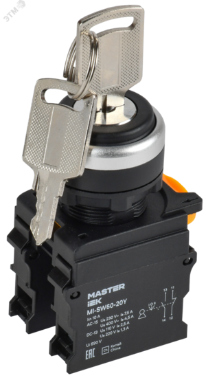 Переключатель с ключом 3 полож. 1NO+1NC чёрный MASTER IEK