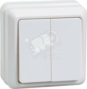 ОКТАВА Выключатель двухклавишный наружный белый