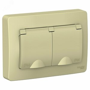 BLANCA С/У IP44 РОЗЕТКА двойная с заземл. со шторк.,с крышками, 16А, 250В, БЕЖЕВЫЙ