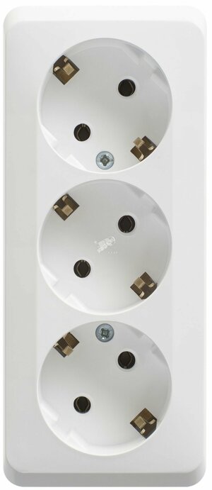 ЭТЮД Розетка тройная открытой установки с заземлением без шторок 16А 250B, белый