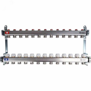 Блок коллекторный с ручными регулировочными клапанами 1′ х 13 выходов 3/4′ НР евроконус