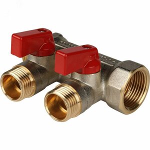 Коллектор с шаровыми кранами 3/4′, 2 отвода 1/2′ (красные ручки) (RG008S258LMAM1)