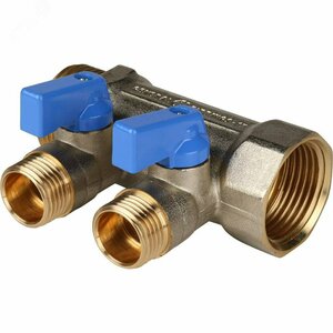Коллектор с шаровыми кранами 1′, 2 отвода 1/2′ (синие ручки) (RG008S258P5V6M)