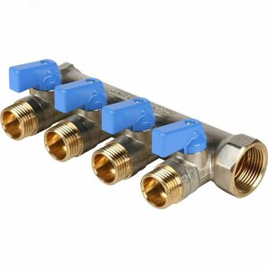 Коллектор с шаровыми кранами 3/4′, 4 отвода 1/2′ (синие ручки) (RG008S917PVLEQ)