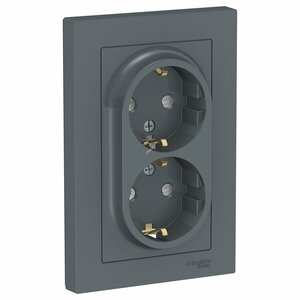 Розетка ATLASDESIGN двойная с заземлением со шторками 16А в сборе грифель