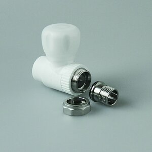 Кран шаровой 20 х 1/2′ прямой для радиатора полипропиленовый PPR белый