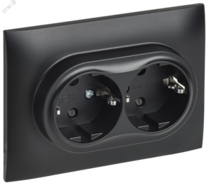 SKANDY Розетка 2-местная с заземлением с защитными шторками 16А в сборе SK-R07Bl черный IEK