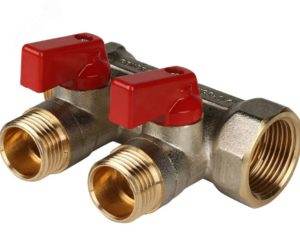 Коллектор с шаровыми кранами 1′, 2 отвода 1/2′ (красные ручки) (RG0091AACQKOJF)