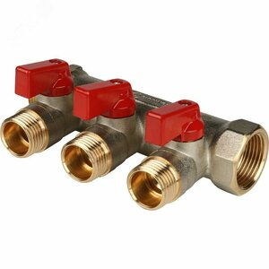 Коллектор с шаровыми кранами 1′, 3 отвода 1/2′ (красные ручки) (RG0091AACQLORH)