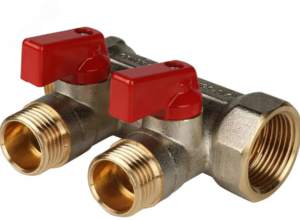 Коллектор с шаровыми кранами 3/4′, 2 отвода 1/2′ (красные ручки) (RG0091AACQLTJJ)