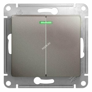 GLOSSA Выключатель двухклавишный с подсветкой схема 5а платина
