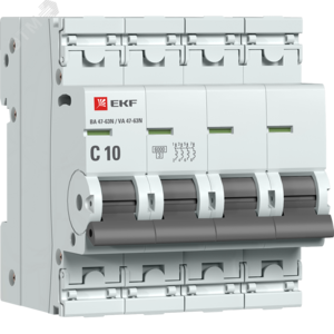 Автоматический выключатель 4P 10А (C) 6кА ВА 47-63N PROxima