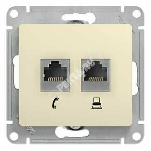 Розетка Glossa двойная компьютерная RJ45 + RJ45 кат.5E механизм бежевый